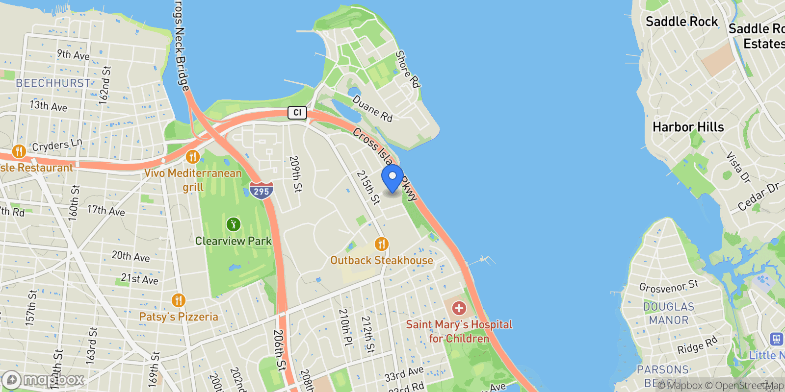 Map showing 18-15 215th Street 6M, Bayside, NY 11360, New York, New York, United States.