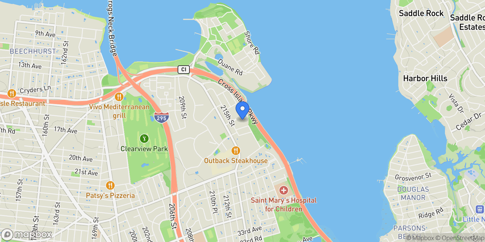 Map showing 18-15 215th Street 6P, Bayside, NY 11360, New York, New York, United States.