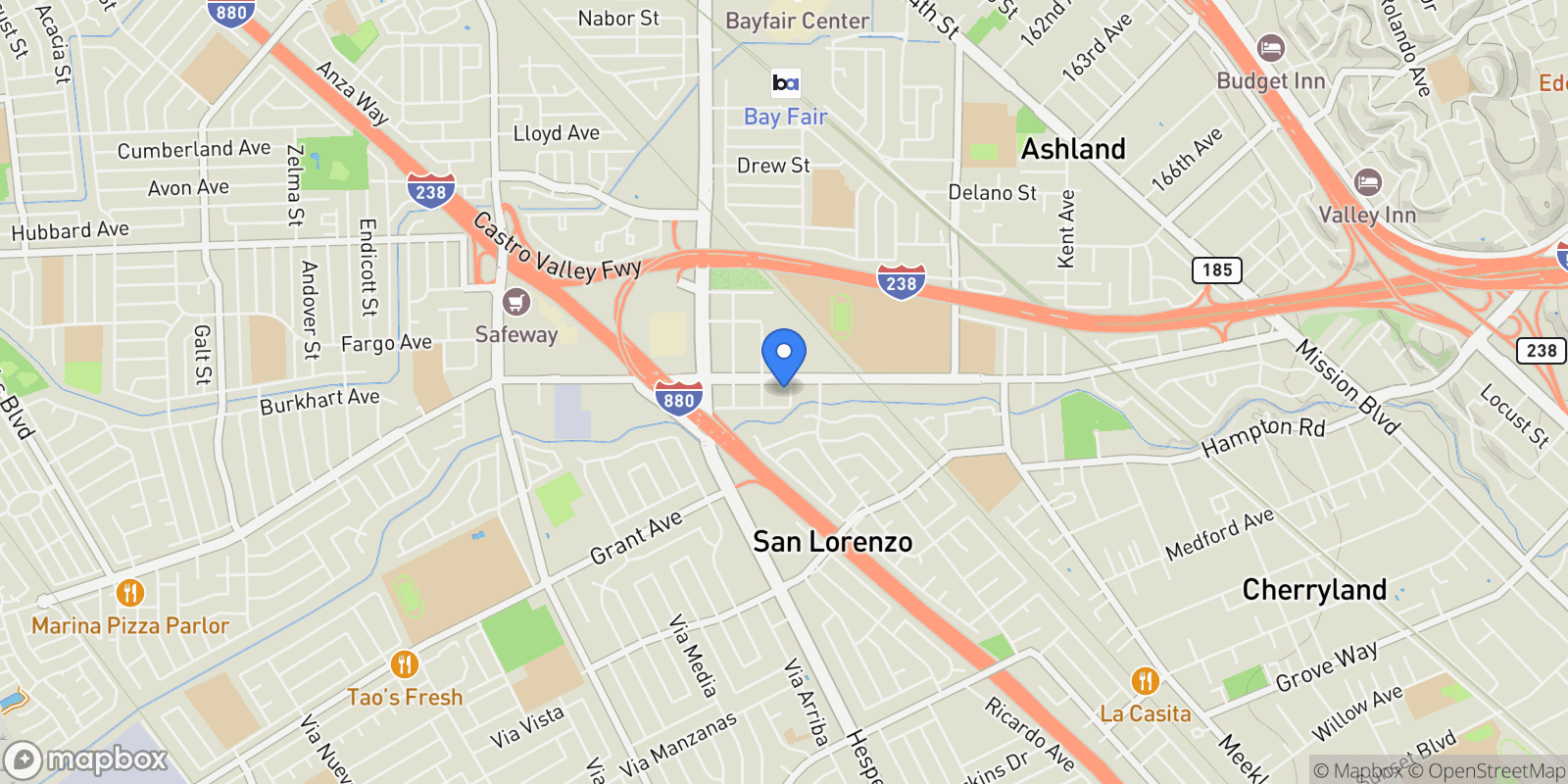 Map showing 15609 Ronda St, San Lorenzo, California, United States.