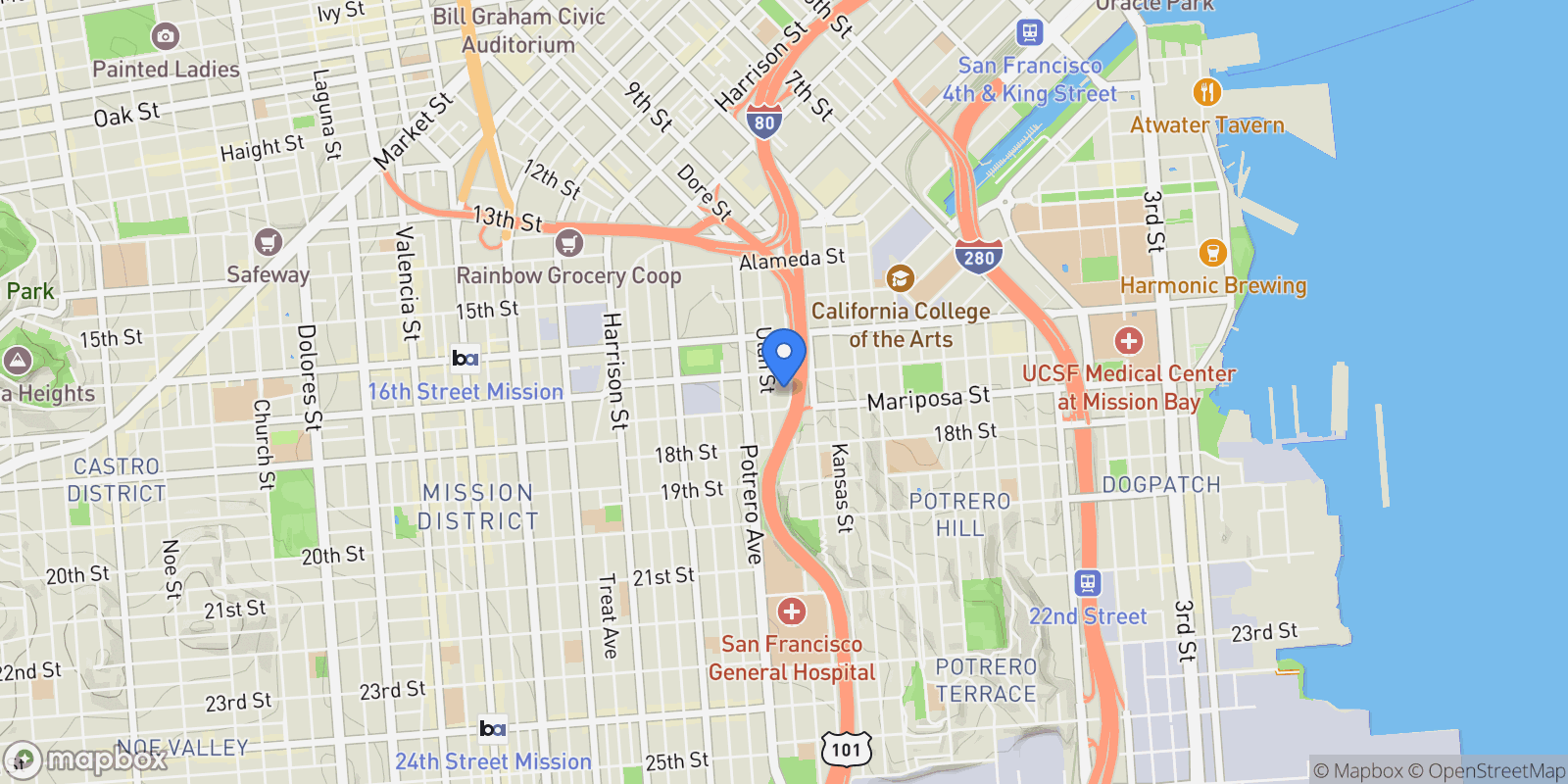 Map showing 450 San Bruno Ave, San Francisco, California, United States.