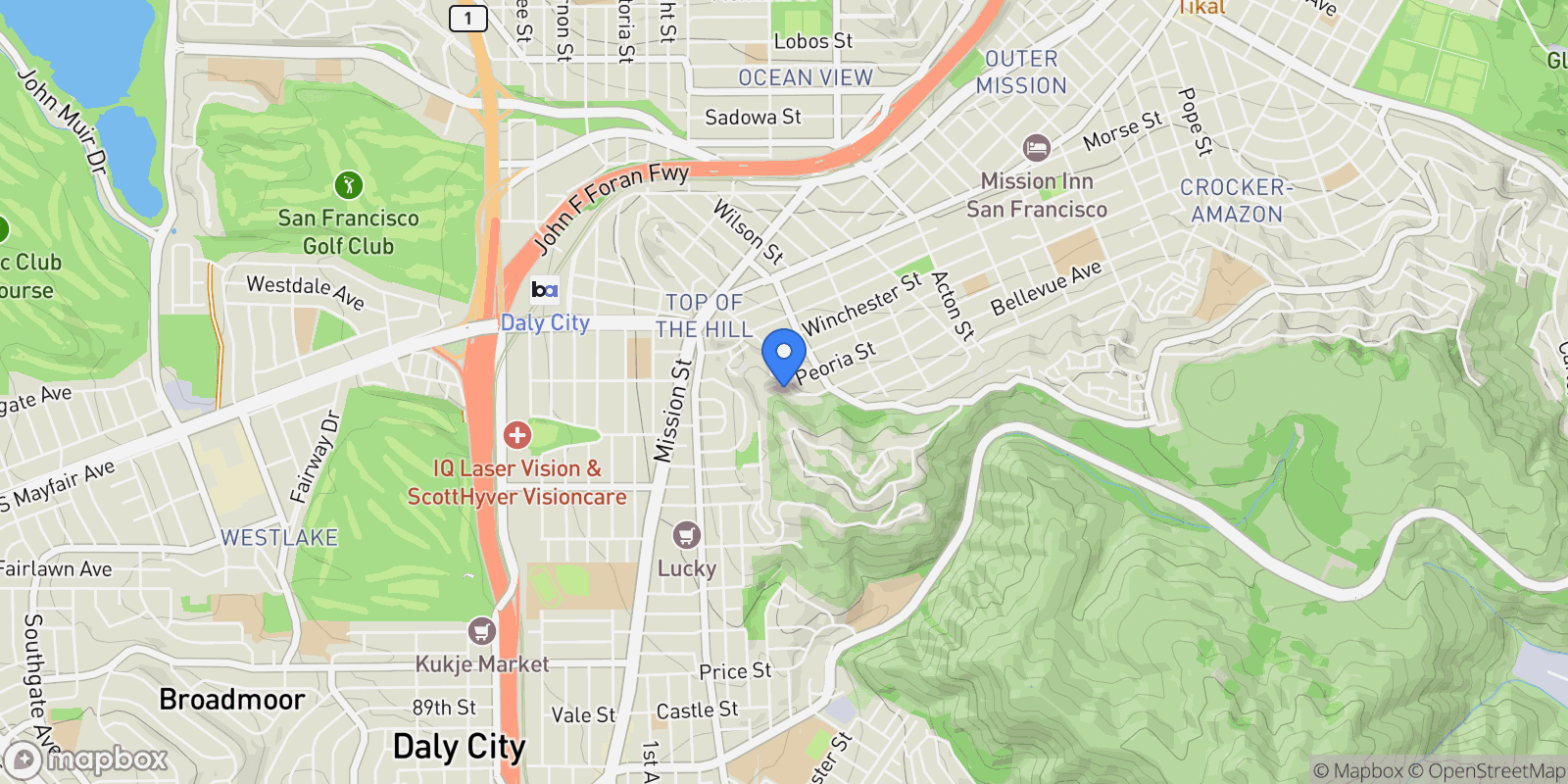 Map showing 891 Bellevue Avenue, Colma, California, United States.