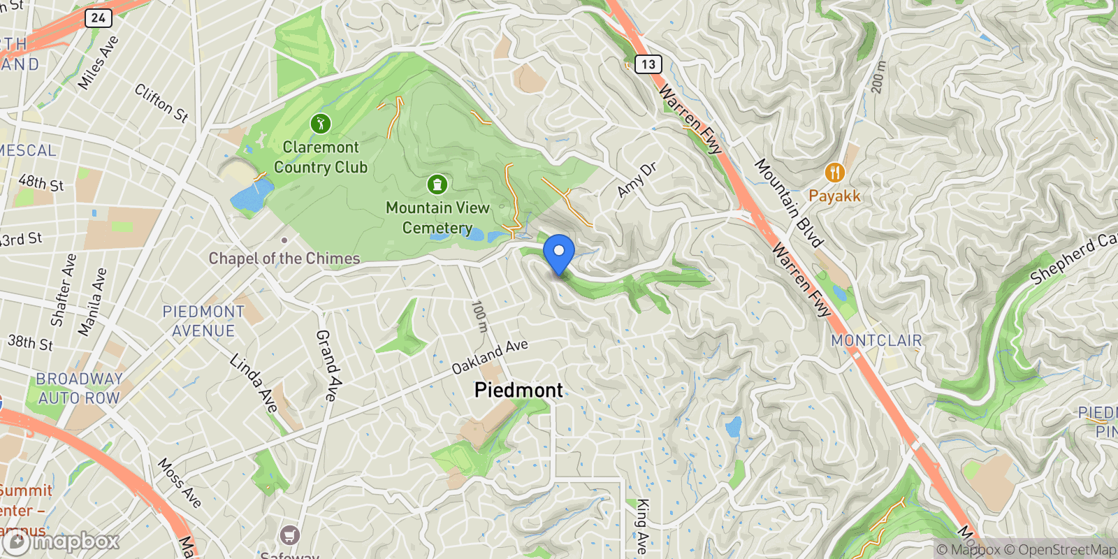 Map showing 295 Scenic Ave, Oakland, California, United States.