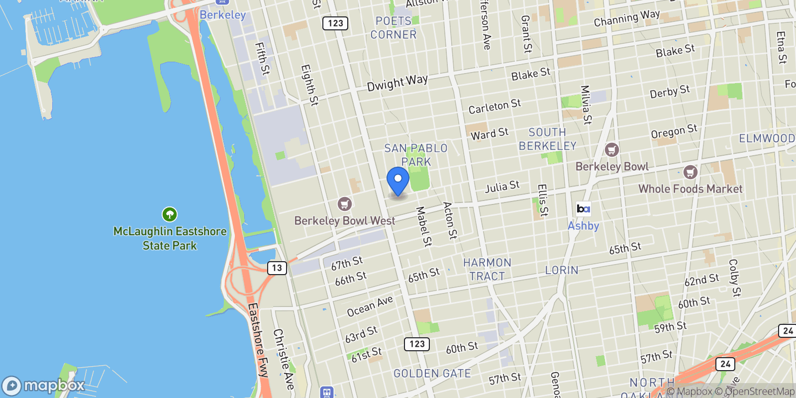 Map showing 1226 Russell Street, Berkeley, California, United States.