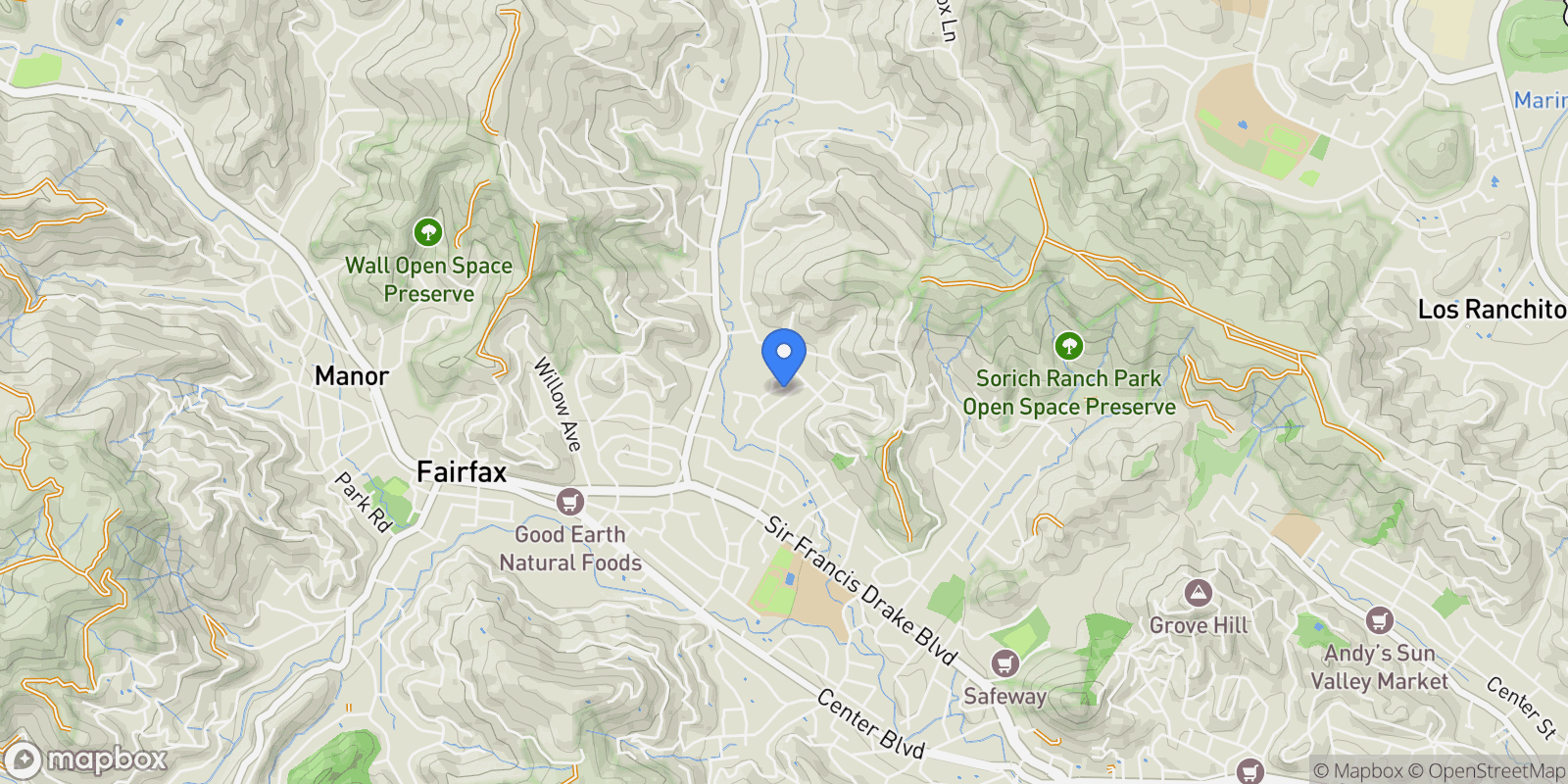 Map showing 20 Brookmont Circle, San Anselmo, California, United States.