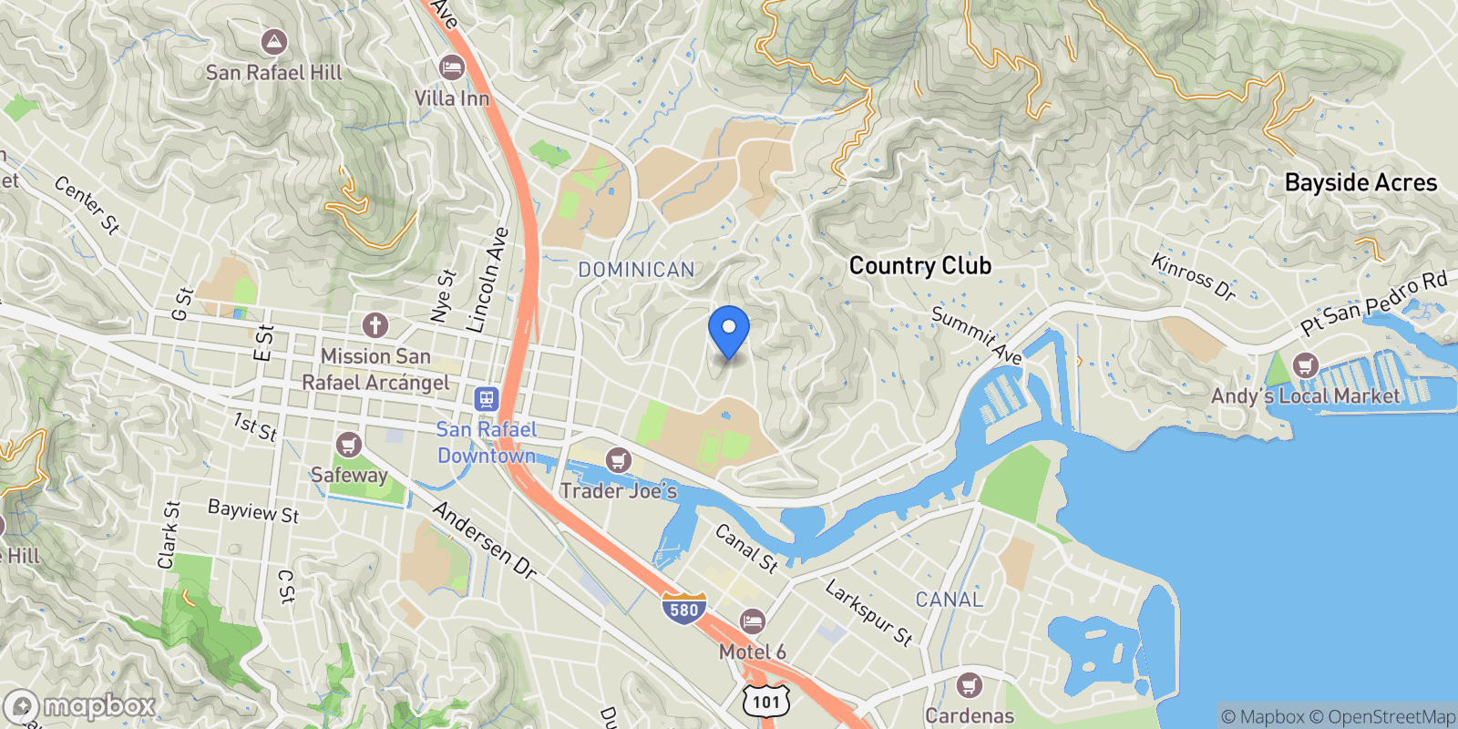 Map showing 14 Belle Avenue, San Rafael, California, United States.