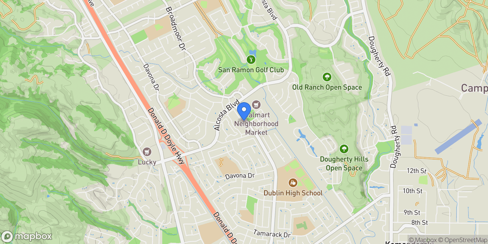 Map showing 39 Elmwood Dr, San Ramon, California, United States.