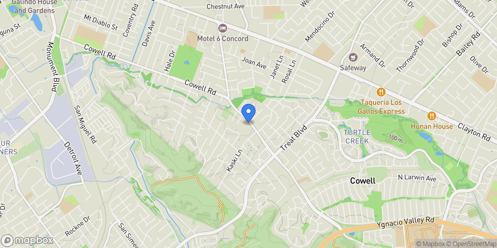 Map showing 4044 Cowell Road, Concord, California, United States.