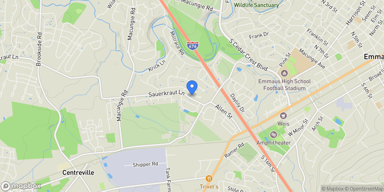 Map showing 4490 Canterbury Drive, Emmaus Boro, PA 18049, Emmaus, Pennsylvania, United States.
