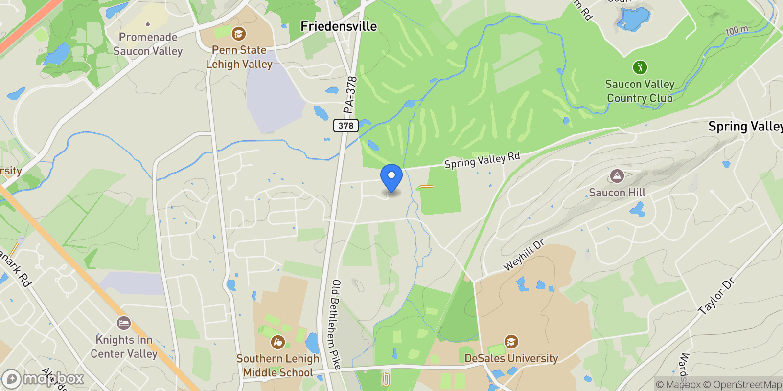 Map showing 2687 Avenue Du Vlg, Upper Saucon Twp, PA 18015, Bethlehem, Pennsylvania, United States.