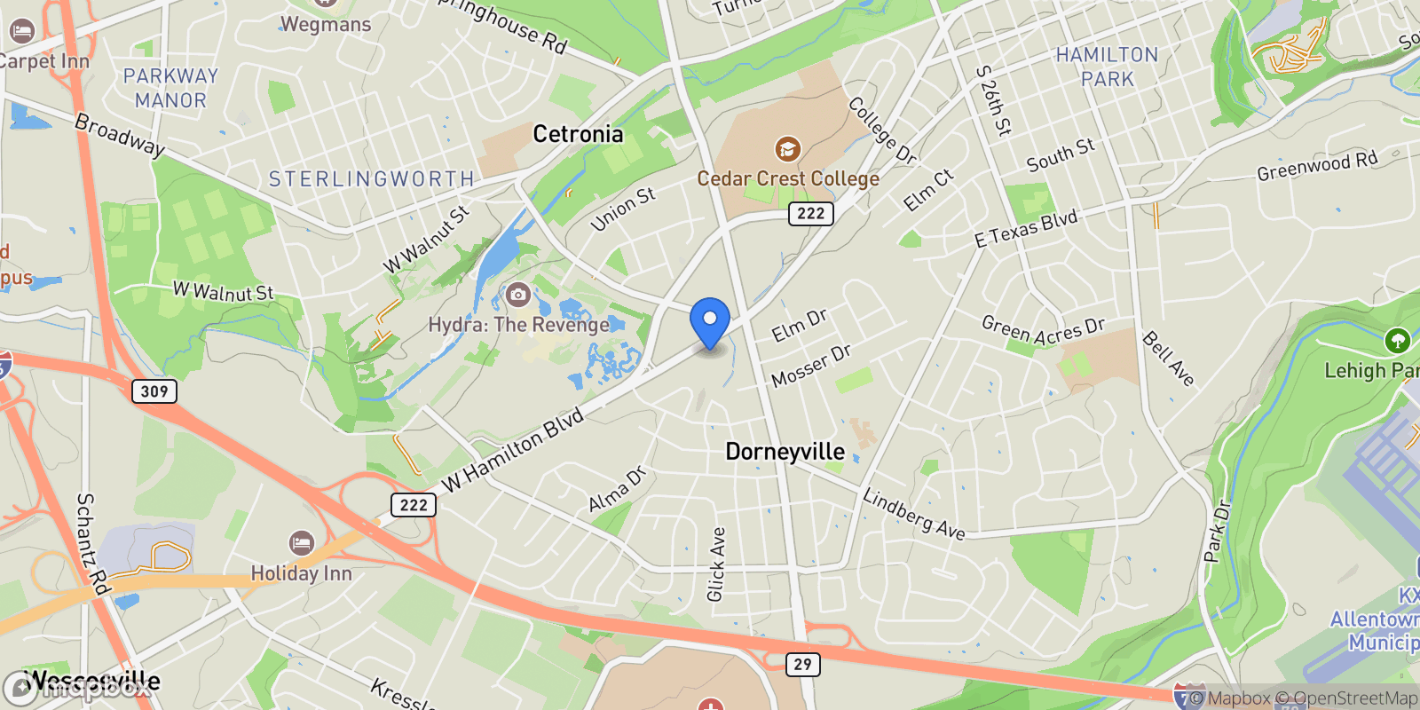 Map showing 3250 HAMILTON BLVD BOULEVARD, ALLENTOWN, PA 18103, Wescosville, Pennsylvania, United States.