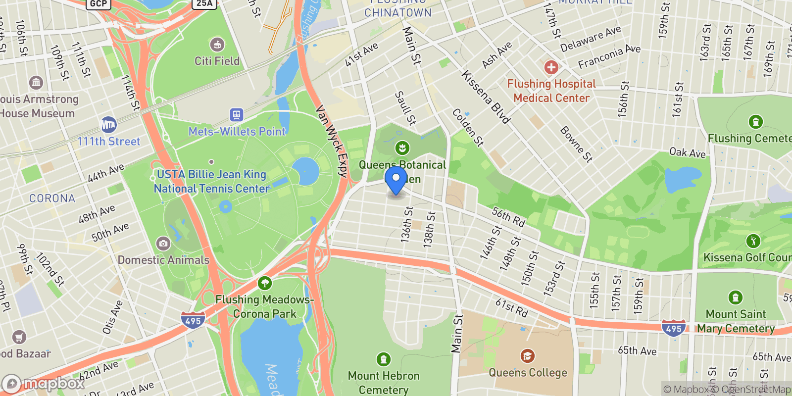 Map showing 13420 57th Avenue, Flushing, NY 11355, New York, New York, United States.