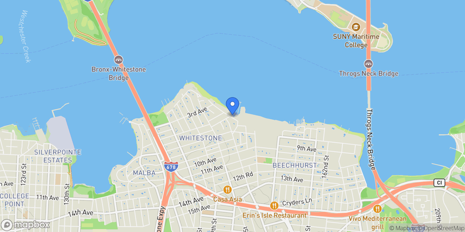 Map showing 150-123 Powells Cove Boulevard, Whitestone, NY 11357, New York, New York, United States.