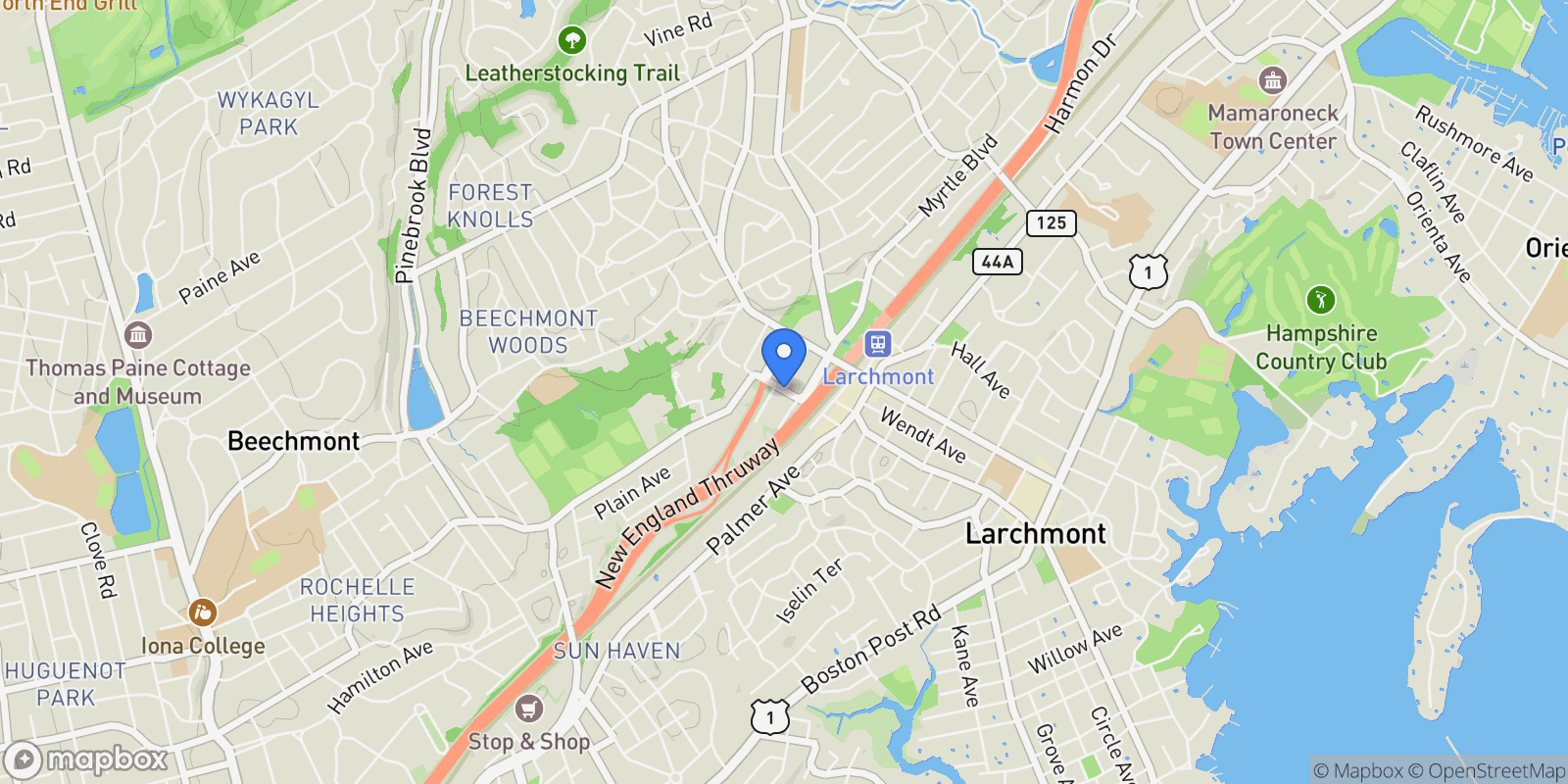 Map showing 10 Byron Place #607, Larchmont, New York, United States.