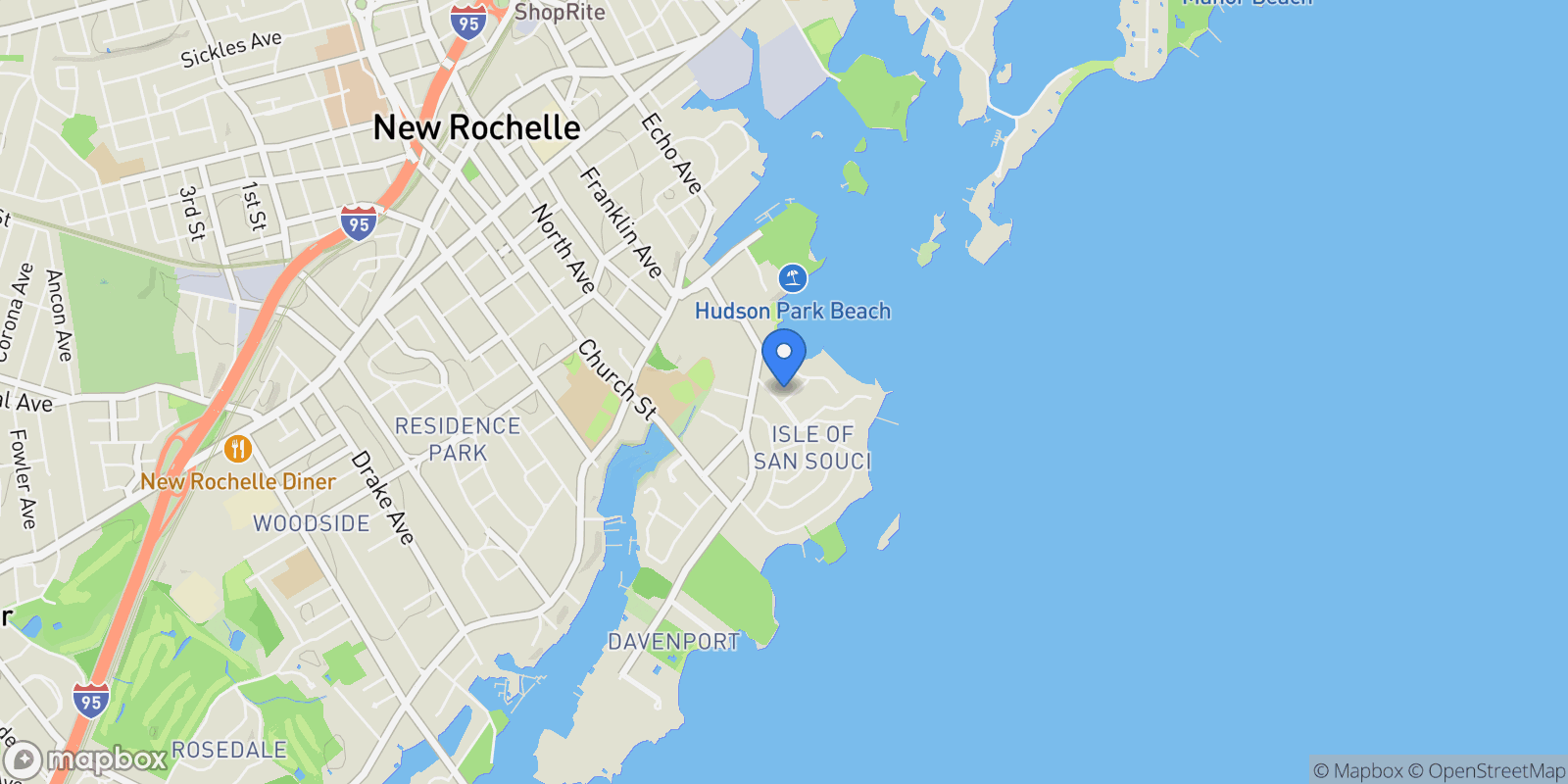 Map showing 1 Echo Bay Place, New Rochelle, New York, United States.