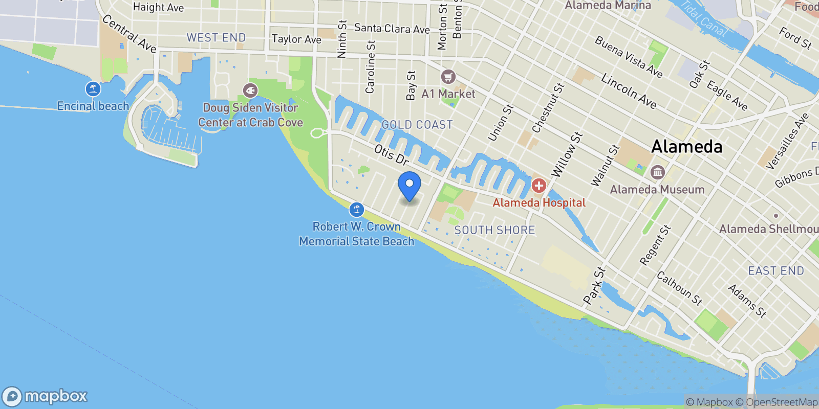 Map showing 404 Coral Reef Rd, Alameda, California, United States.