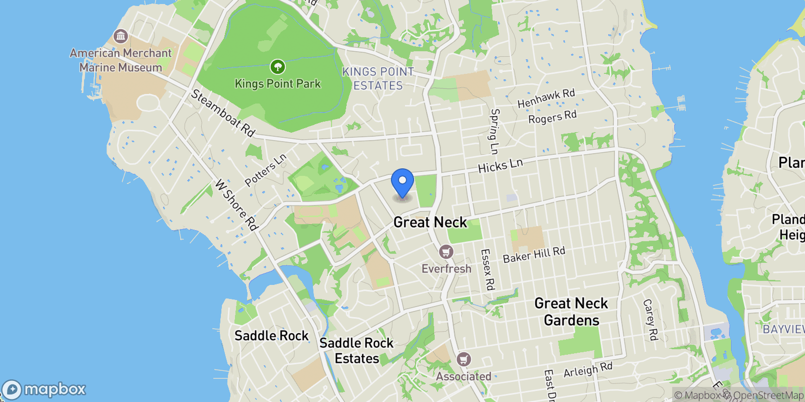 Map showing 6 Grady Court, Great Neck, New York, United States.