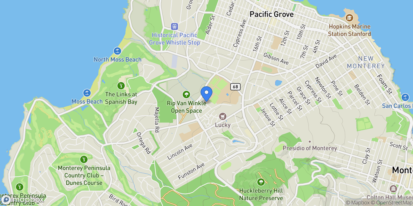 Map showing 52 Country Club, Pacific Grove, California, United States.