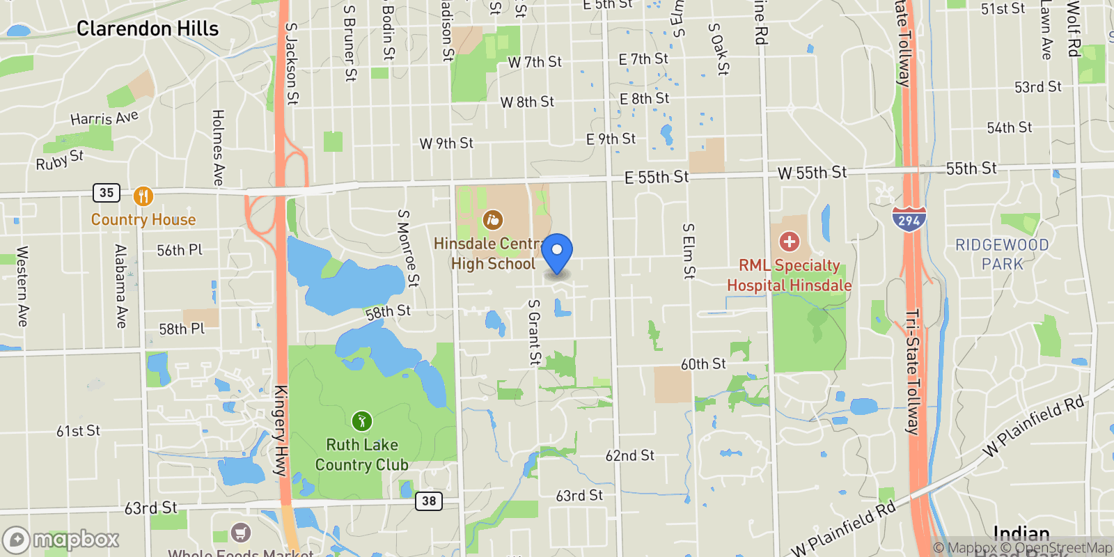 Map showing 86 W KENNEDY Lane, Hinsdale, Illinois, United States.