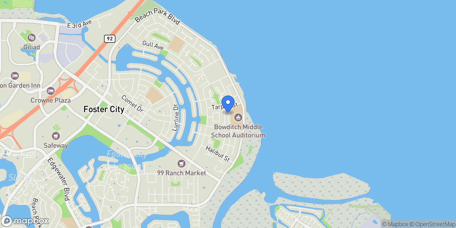 Map showing 241 Bonita Lane, San Mateo, California, United States.