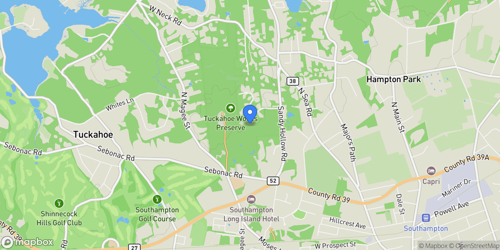 Map showing Scotts Landing Road, Southampton, New York, United States.