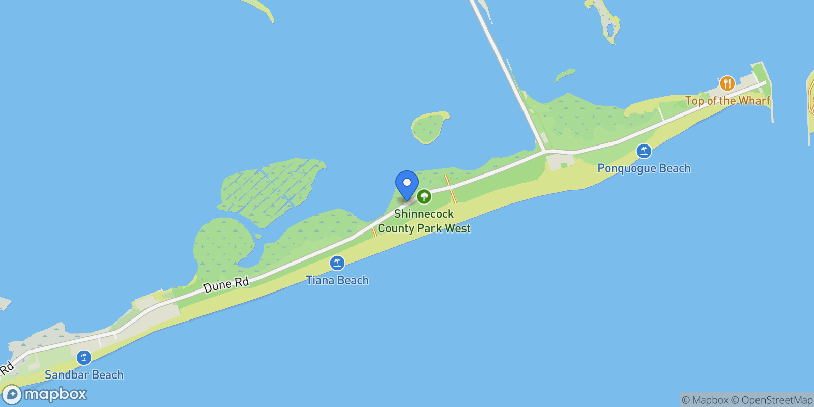Map showing Dune Road, Hampton Bays, New York, United States.