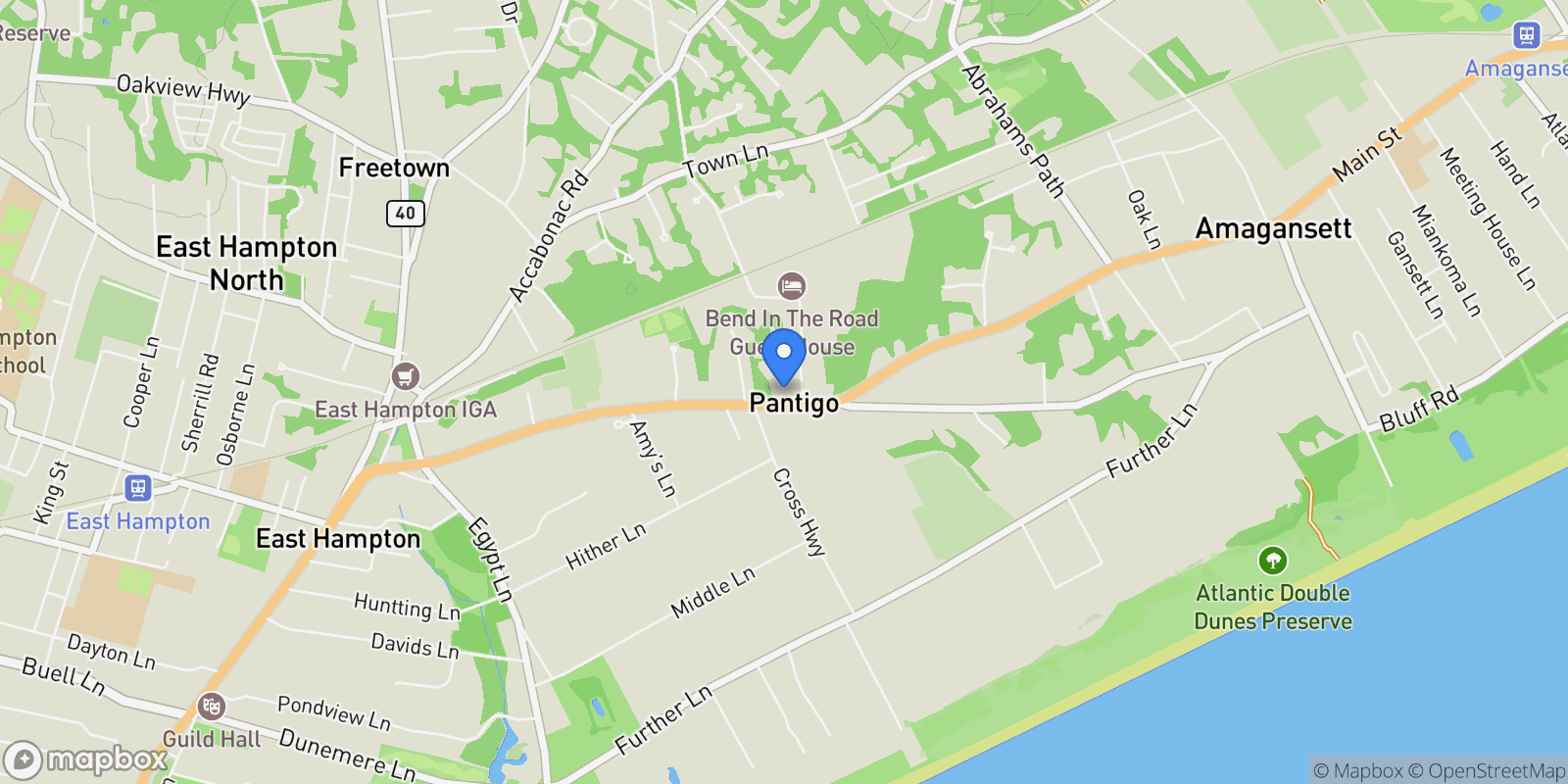 Map showing Pantigo Road, East Hampton, New York, United States.