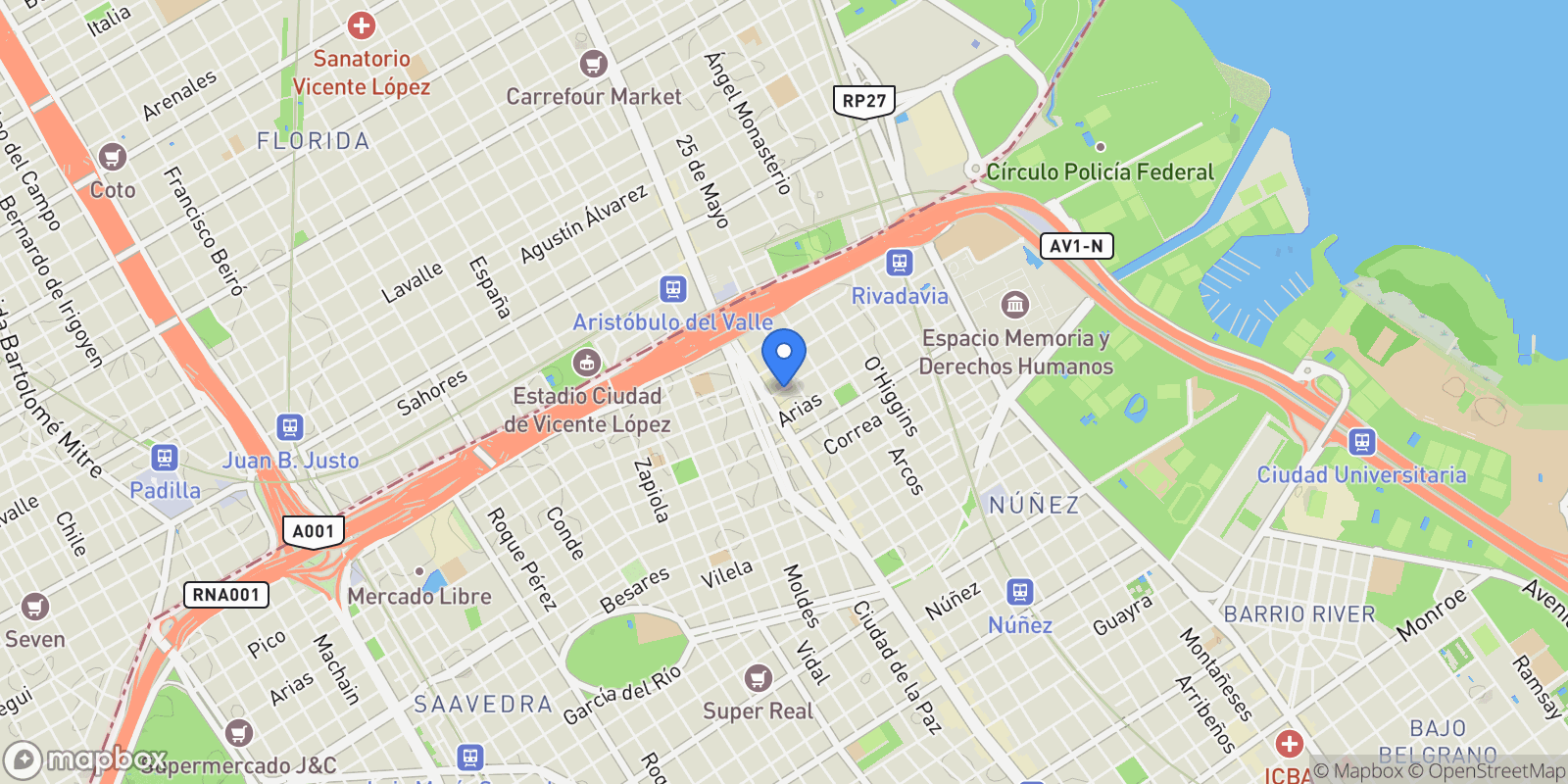 Map showing Deheza al 2300, Núñez, Buenos Aires, Buenos Aires, Argentina.