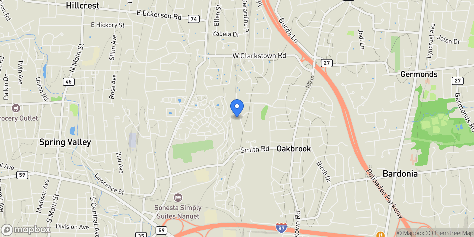 Map showing 79 Tennyson Drive, Nanuet, NY 10954, Nanuet, New York, United States.