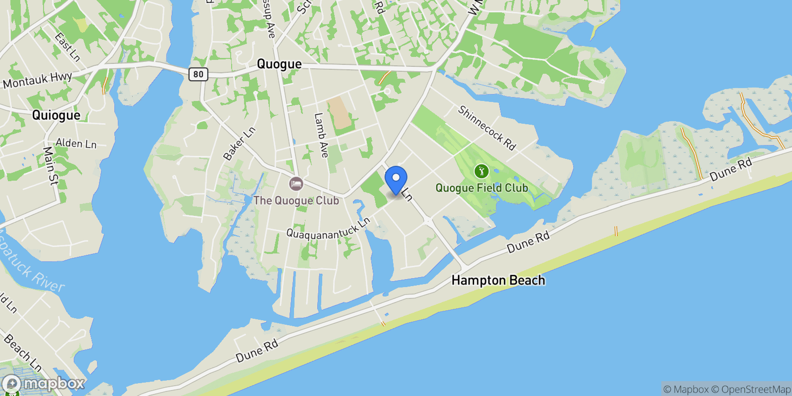Map showing Quaquanantuck Lane, Quogue, New York, United States.