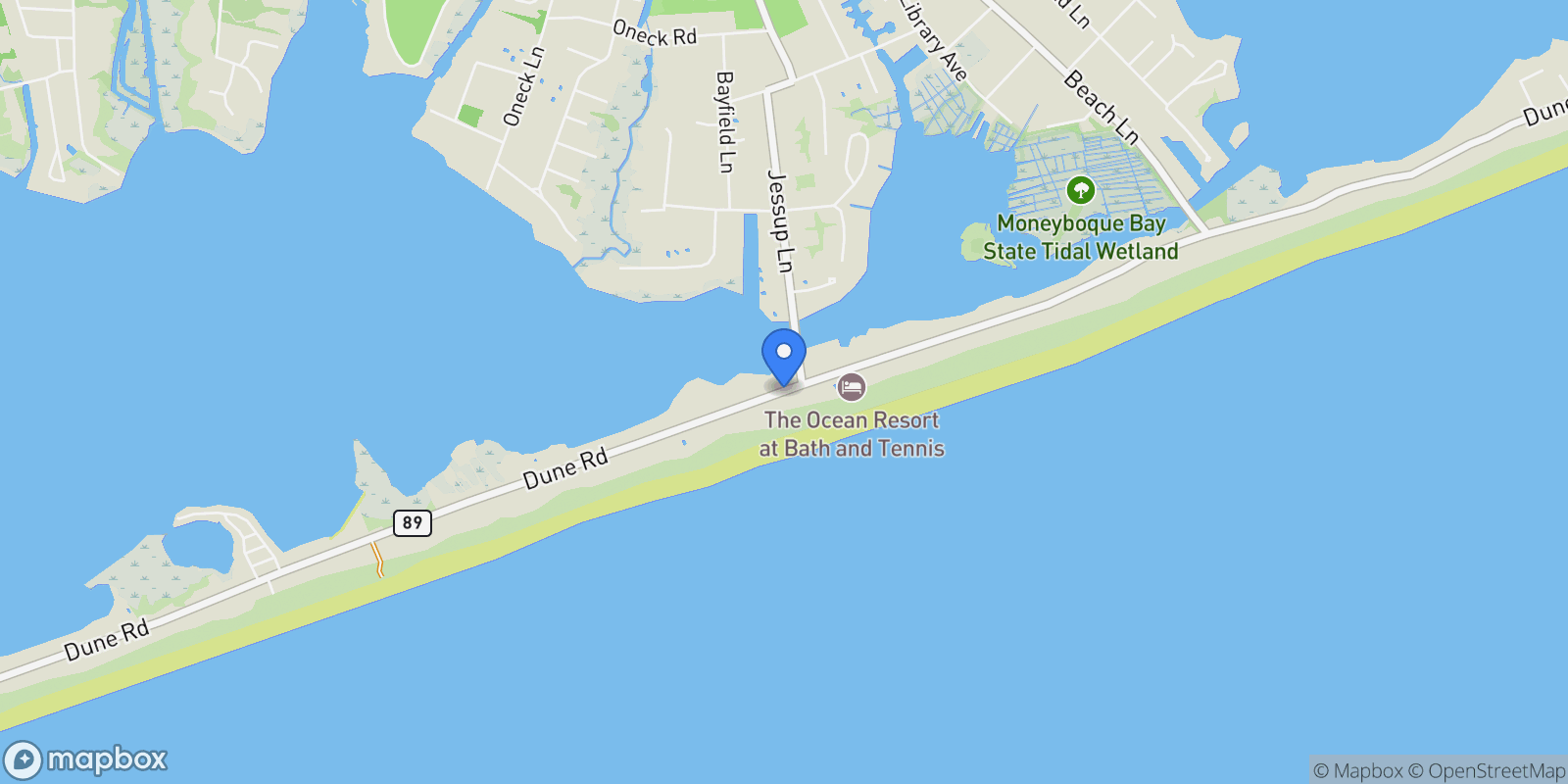 Map showing Dune Road, Westhampton Beach, New York, United States.