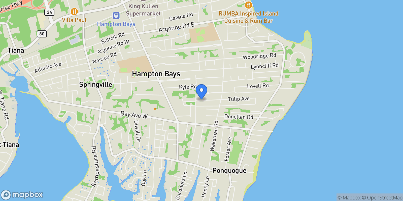 Map showing Harvard Drive, Hampton Bays, New York, United States.