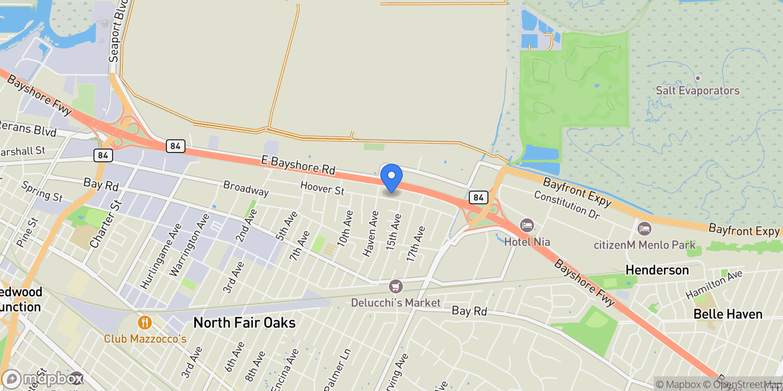 Map showing 3519 Hoover Street, Redwood City, California, United States.