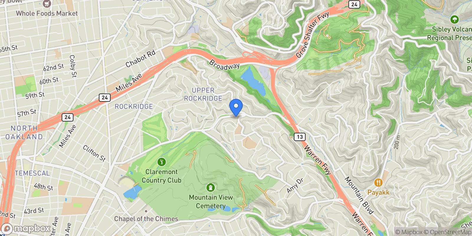 Map showing 6141 Broadway Ter, Oakland, California, United States.