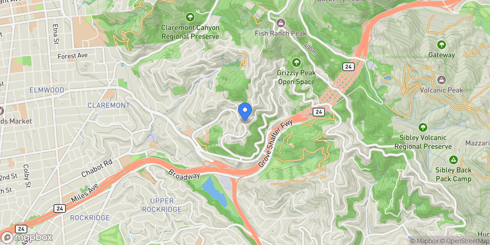 Map showing 64 Schooner Hl, Oakland, California, United States.