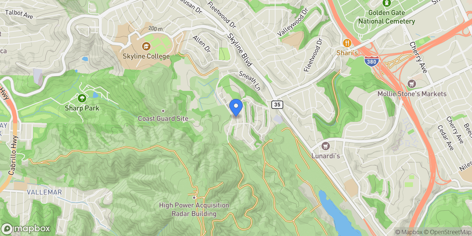 Map showing 225 Merced Dr, San Bruno, California, United States.