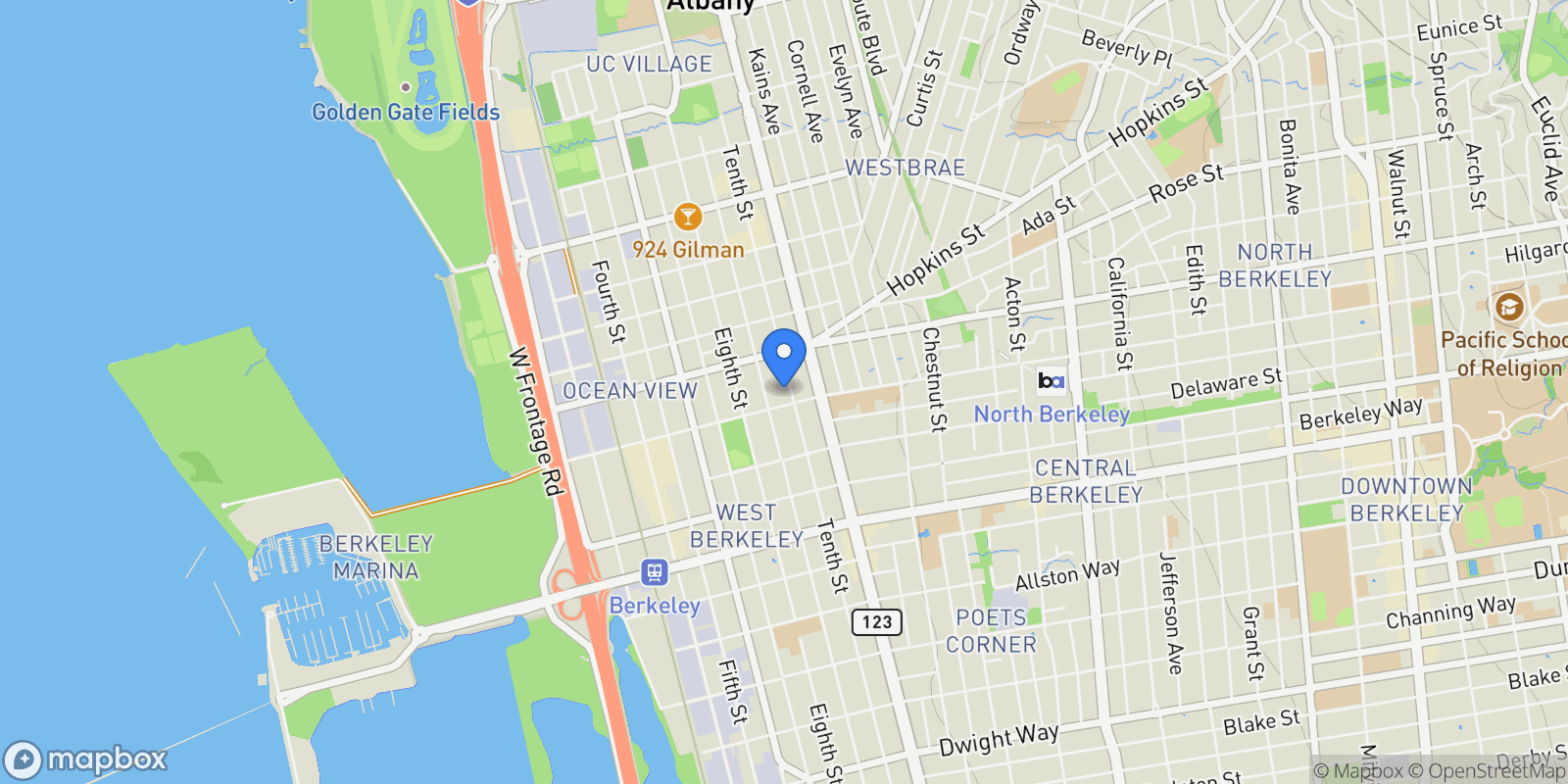 Map showing 1642 10Th St, Berkeley, California, United States.