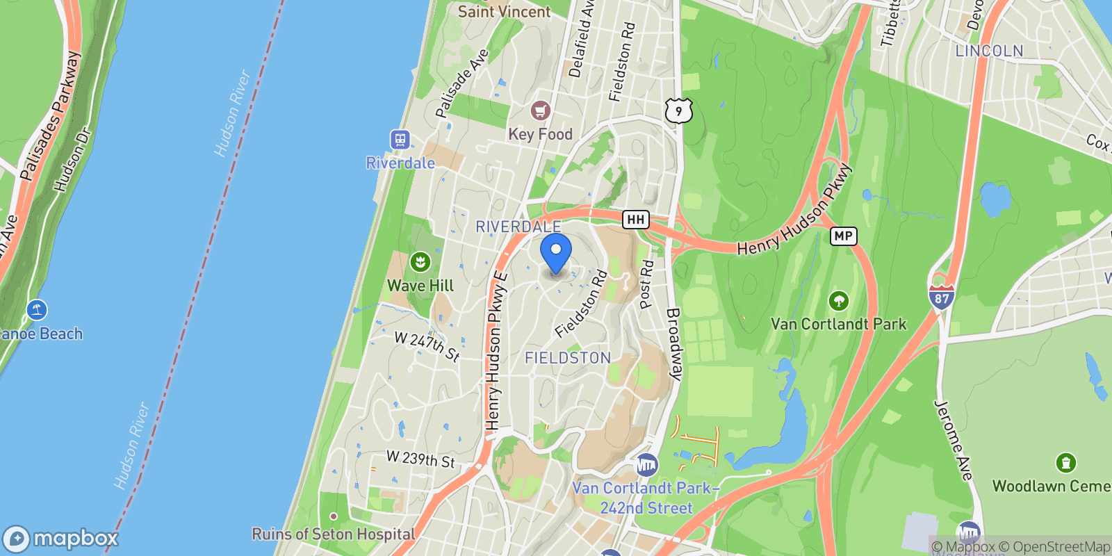 Map showing 5021 Grosvenor Avenue, New York, New York, United States.