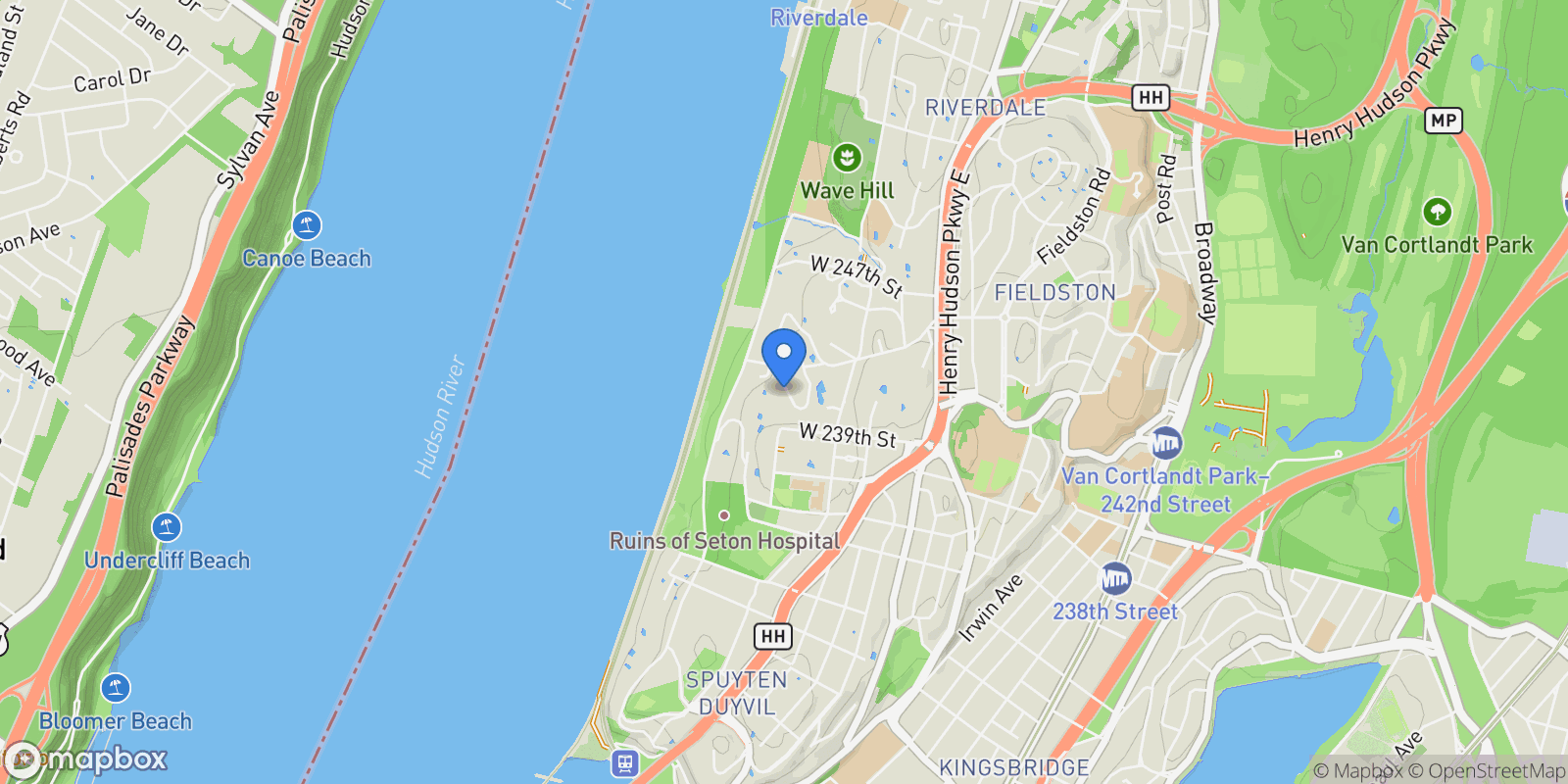 Map showing 14 Delafield Way, New York, New York, United States.