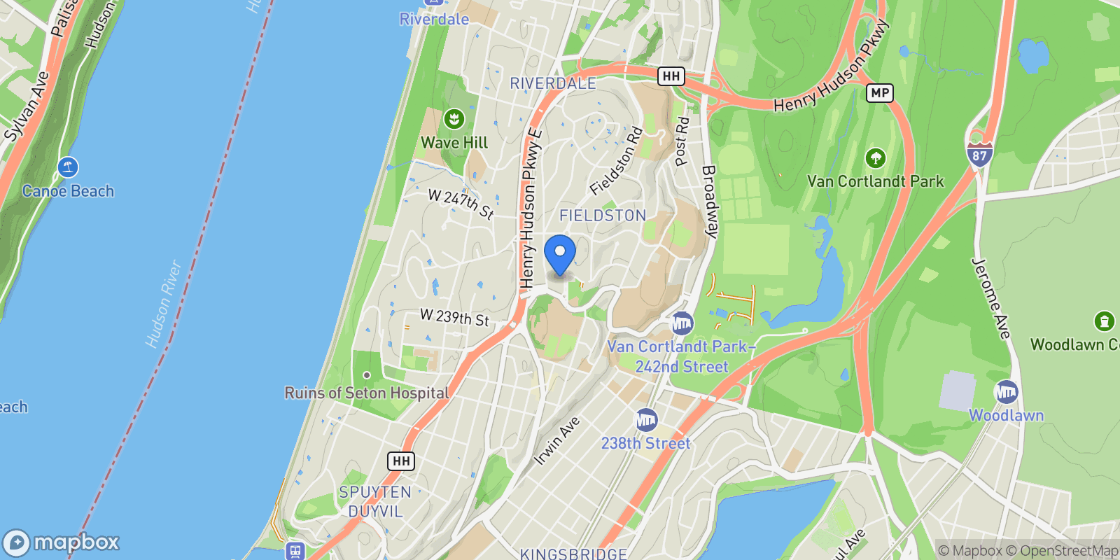 Map showing 4485 Fieldston Road, New York, New York, United States.