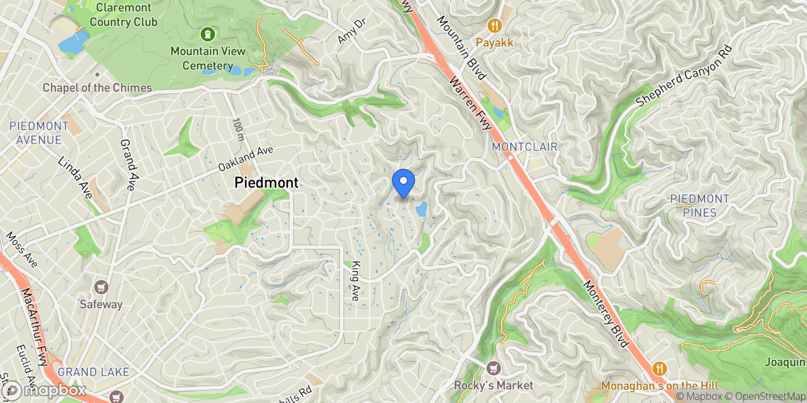 Map showing 52 Glen Alpine Road, Oakland, California, United States.