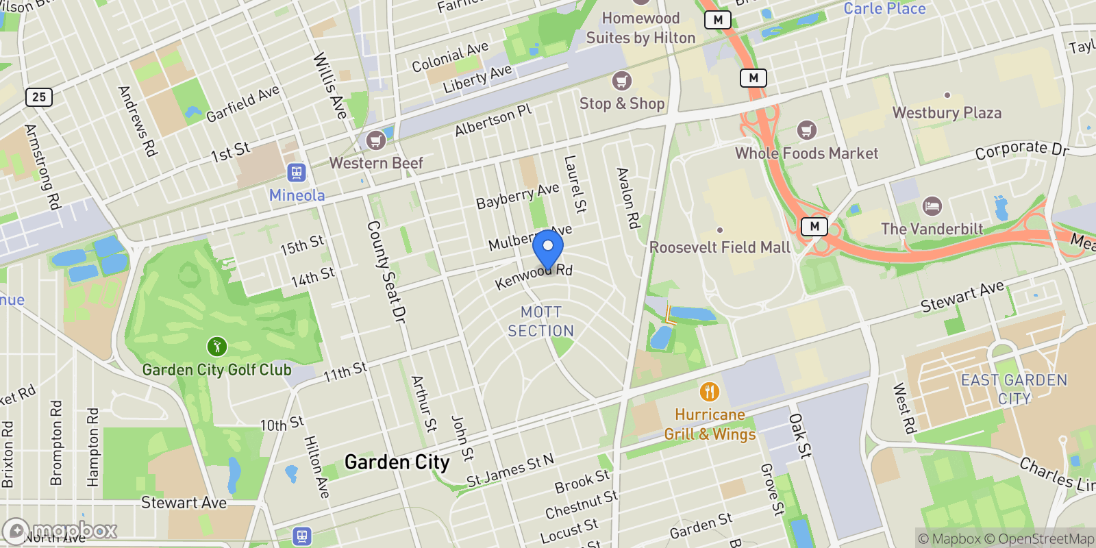 Map showing 68 Kenwood Road, Garden City, NY, 11530, USA, Garden City, New York, United States.