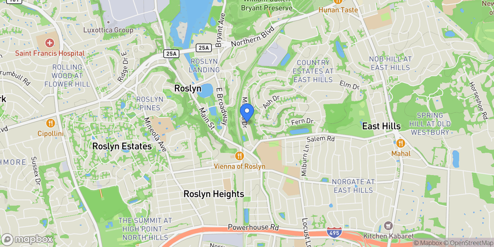 Map showing 75 Mimosa Drive, Roslyn, NY, 11576, USA, Roslyn, New York, United States.