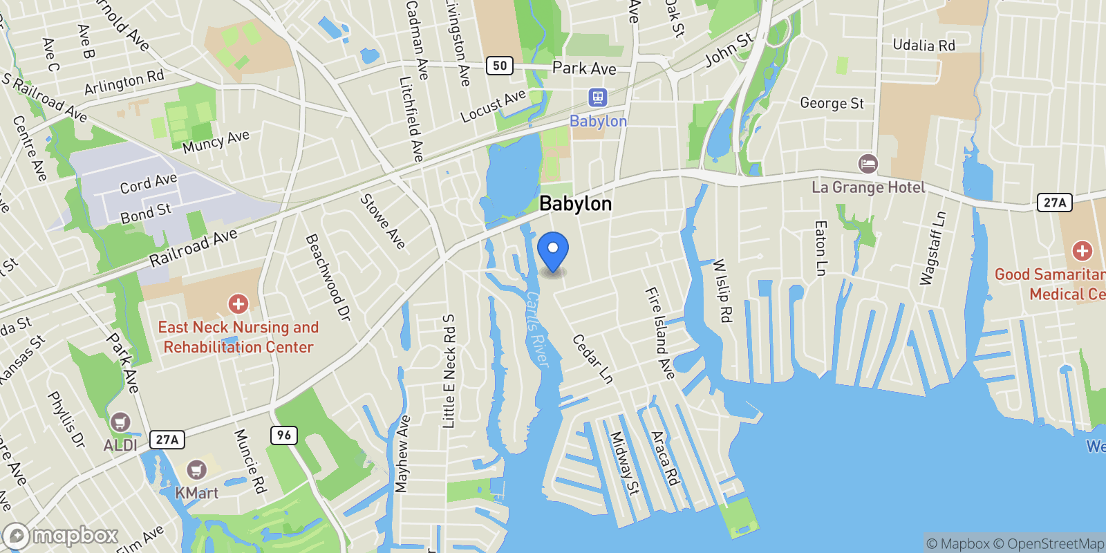 Map showing 90 Thompson Avenue, Babylon, NY, 11702, USA, Babylon, New York, United States.
