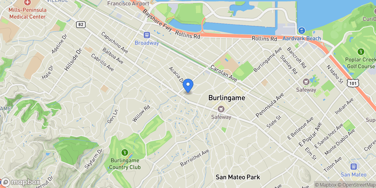 Map showing 1515 Floribunda Avenue, Burlingame, California, United States.