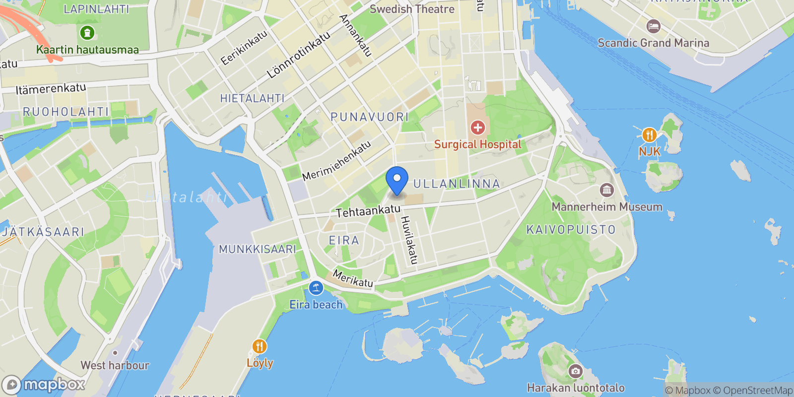 Map showing Tehtaankatu 19 G36 & H41, Helsinki, 18 00150, Helsinki, Uusimaa, Finland.