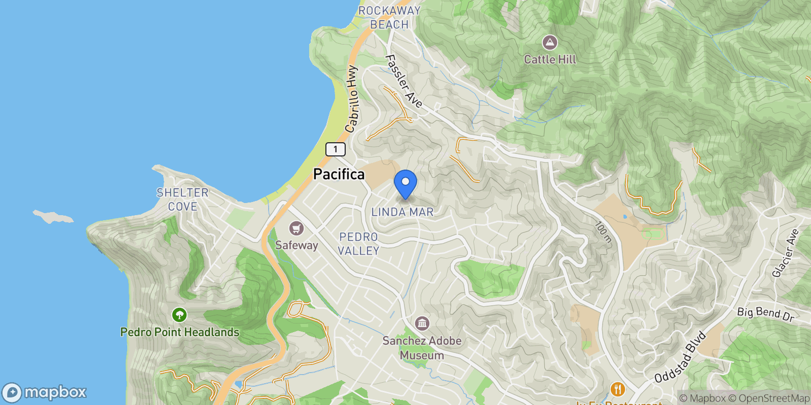 Map showing 1016 Escalero Avenue, Pacifica, California, United States.