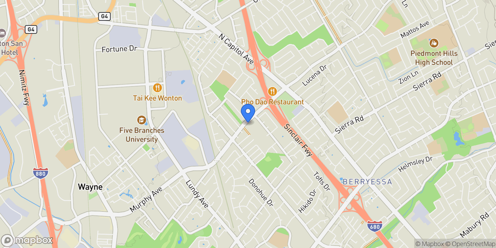 Map showing 1599 Clampett Way, San Jose, California, United States.