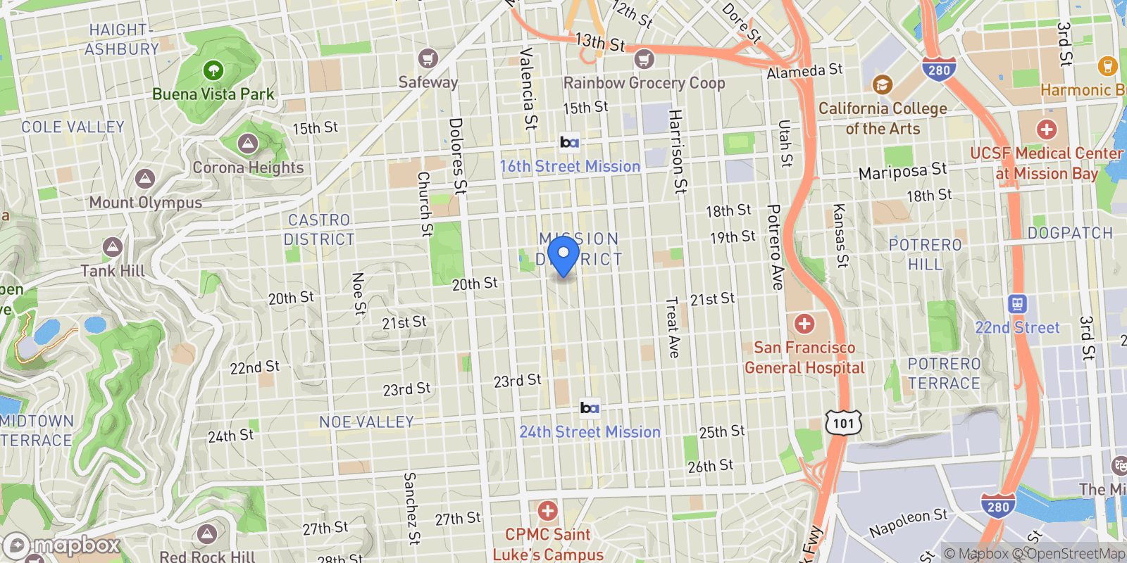 Map showing 3545 20th Street, San Francisco, California, United States.