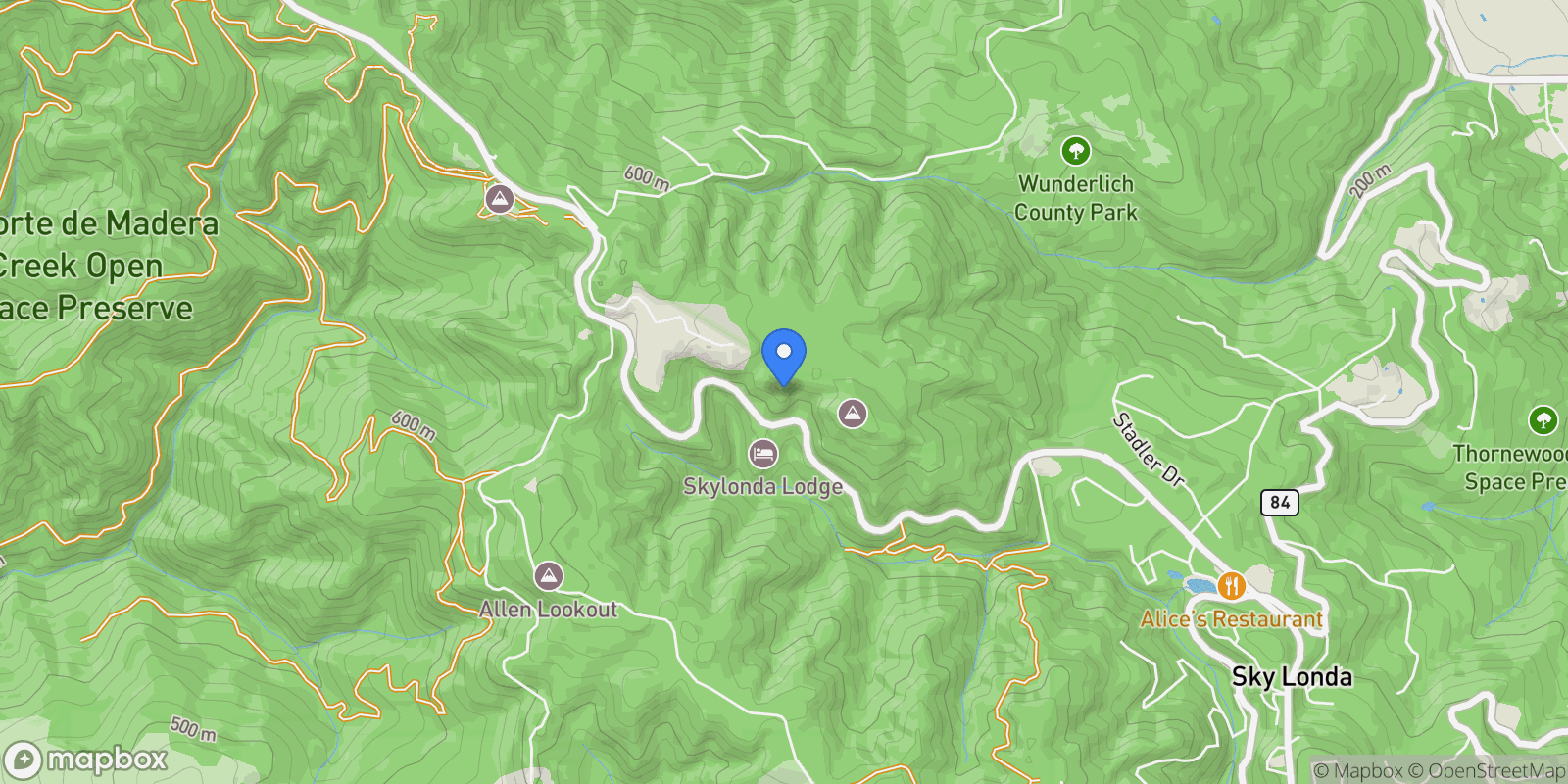 Map showing 16351 Skyline Boulevard, Emerald Hills, California, United States.