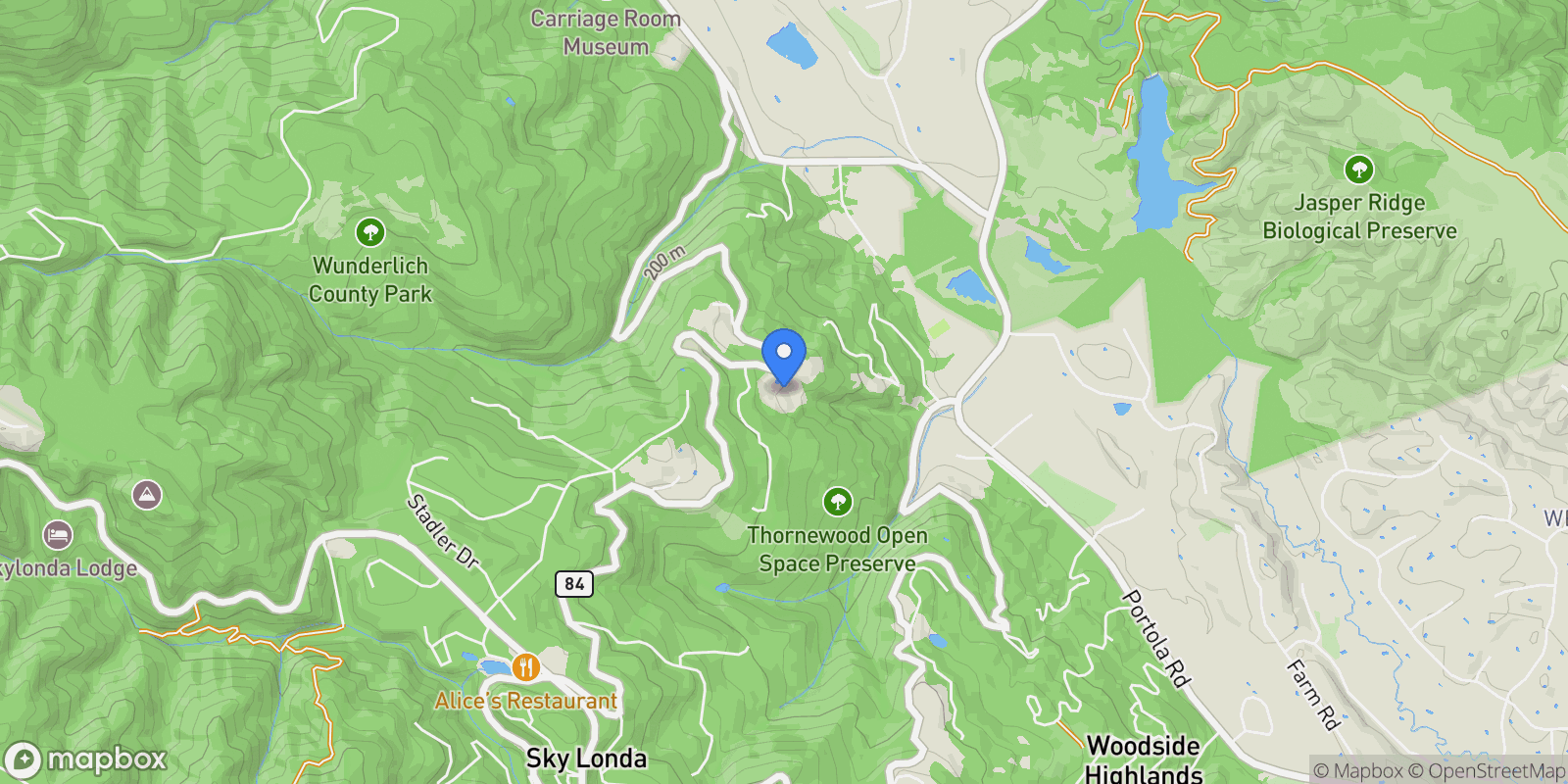 Map showing 835 La Honda Road, Emerald Hills, California, United States.